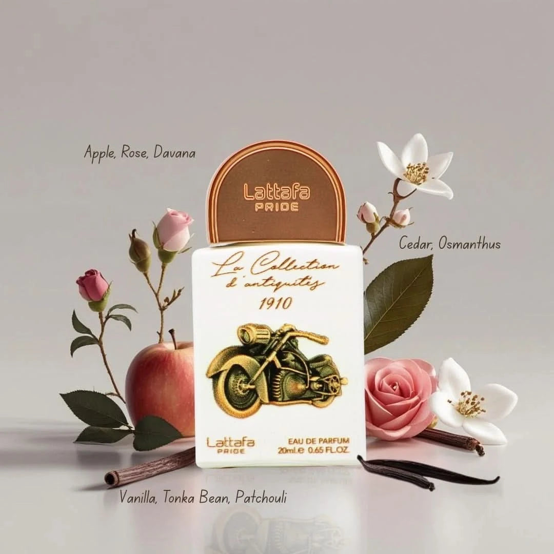 Lattafa Pride La Collection d’Antiquités 1910 20ml mini bottle with fragrance notes