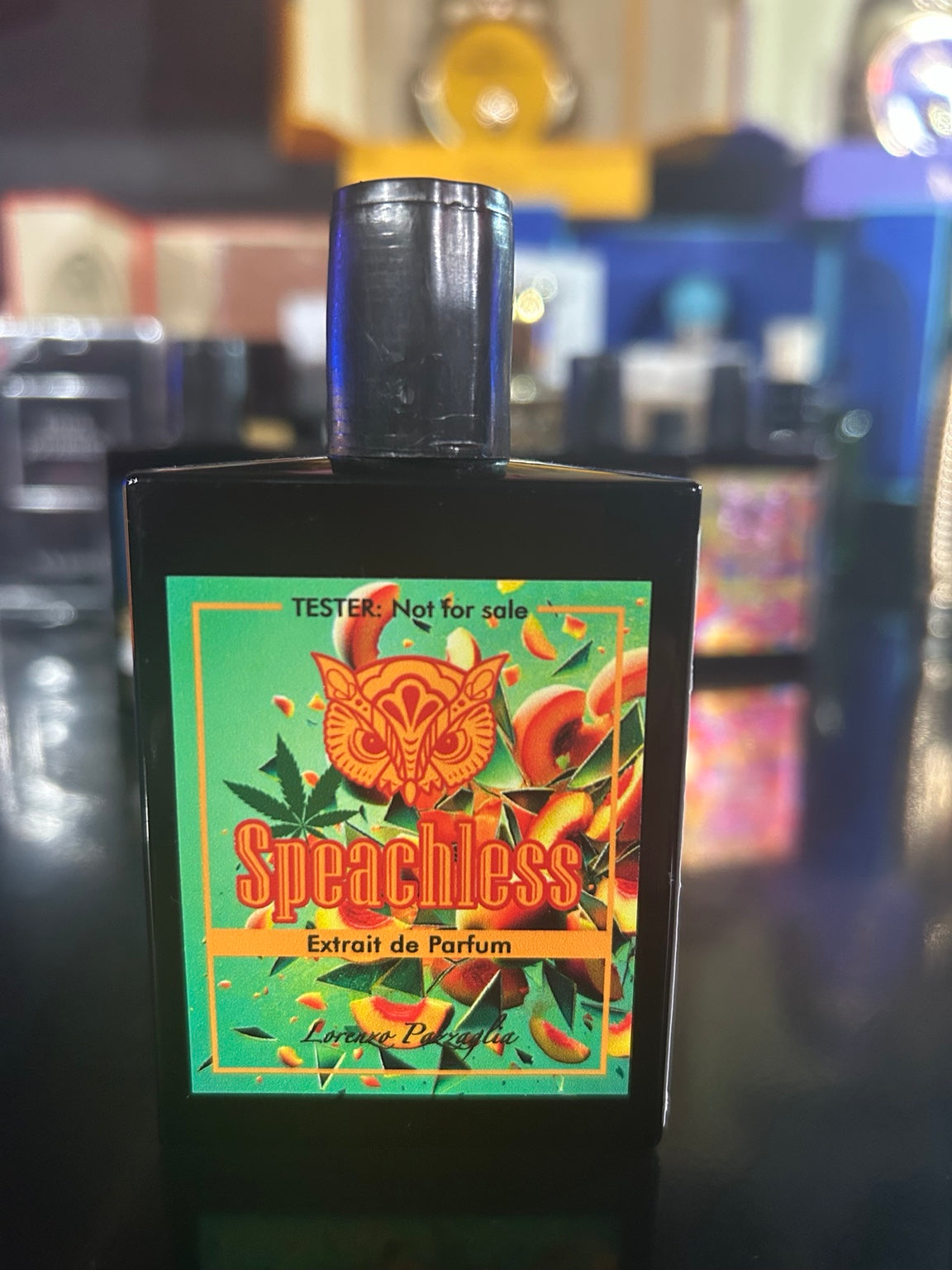Lorenzo Pazzaglia Speachless 50ml tester bottle showing its black plastic tester cap