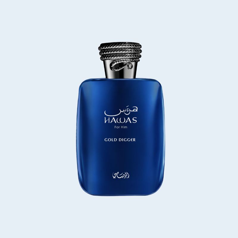 Rasasi Hawas Gold Digger Eau de Parfum 100ml bottle with cap removed