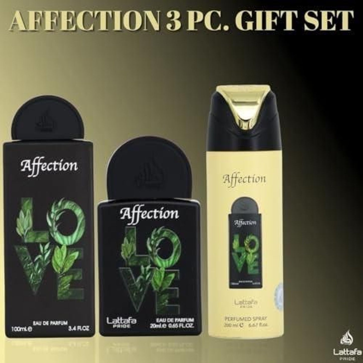 Lattafa Pride Affection Unisex Three-Piece Fragrance Gift Set – 100ml + 20ml + 200ml