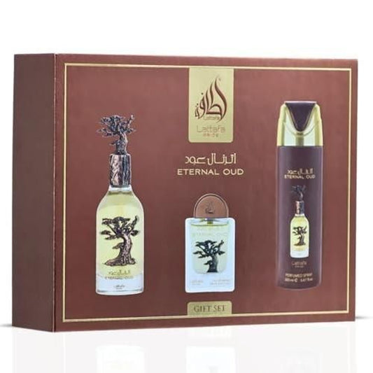 Lattafa Pride Eternal Oud Unisex Three-Piece Fragrance Gift Set – 100ml + 20ml + 200ml