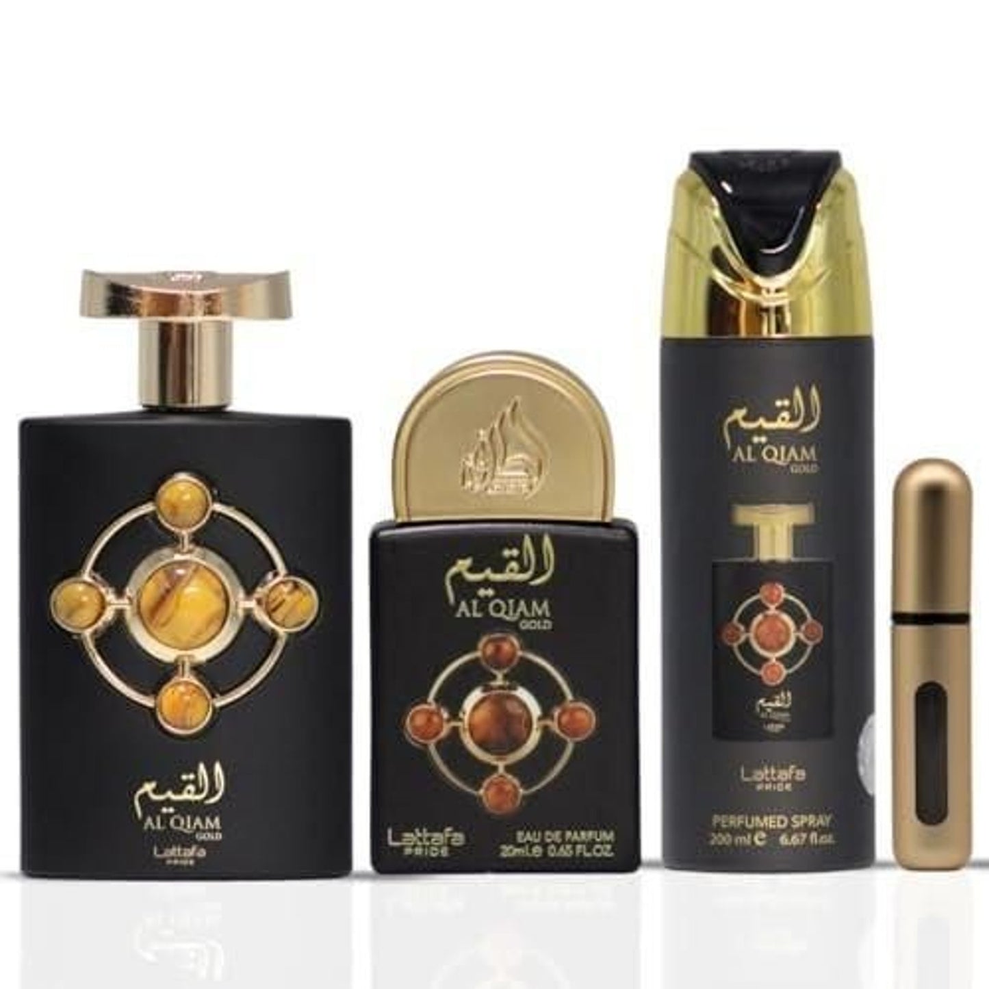 Lattafa Pride Al Qiam Gold Unisex Three-Piece Fragrance Gift Set – 100ml + 20ml + 200ml