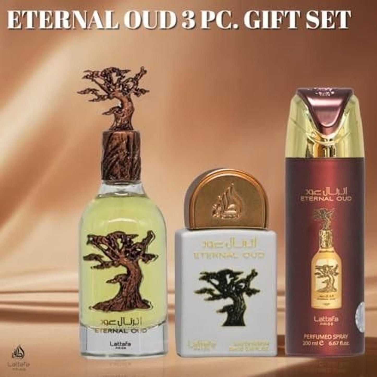 Lattafa Pride Eternal Oud Unisex Three-Piece Fragrance Gift Set – 100ml + 20ml + 200ml
