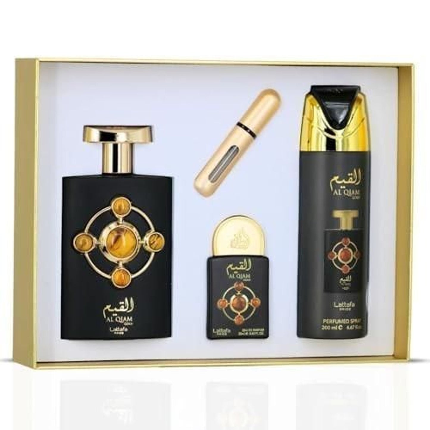 Lattafa Pride Al Qiam Gold Unisex Three-Piece Fragrance Gift Set – 100ml + 20ml + 200ml