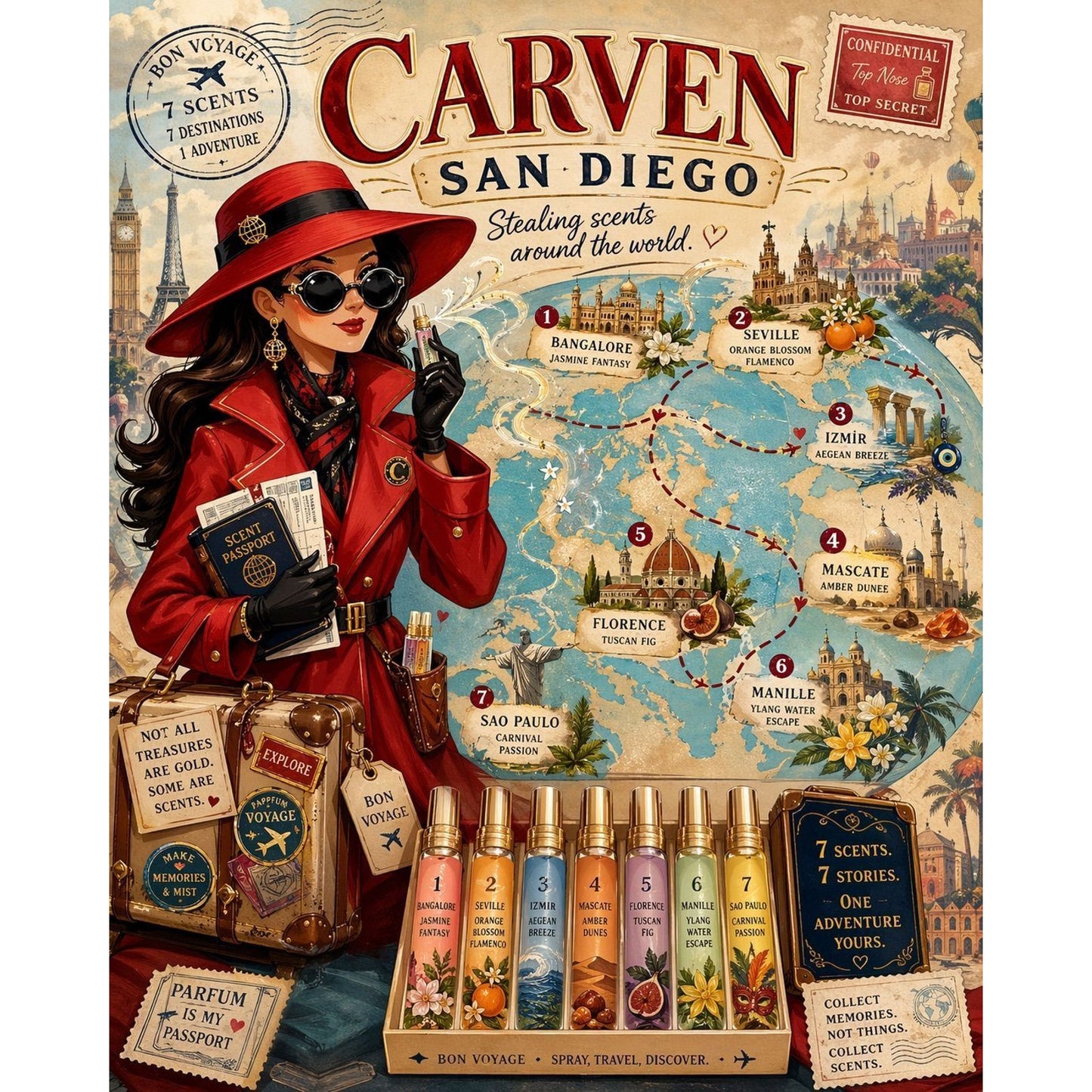 Carven Bon Voyage Mini Sample Set – 7 x 1.5ml Journeys in a Box ✈️🌍