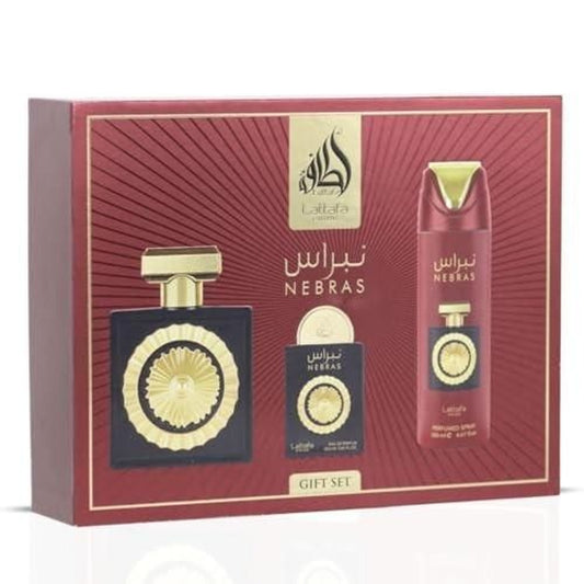 Lattafa Pride Nebras Unisex Three-Piece Fragrance Gift Set – 100ml + 20ml + 200ml