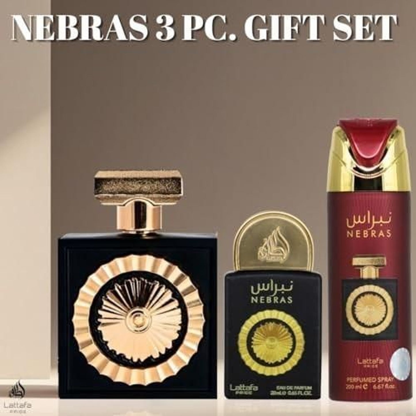 Lattafa Pride Nebras Unisex Three-Piece Fragrance Gift Set – 100ml + 20ml + 200ml