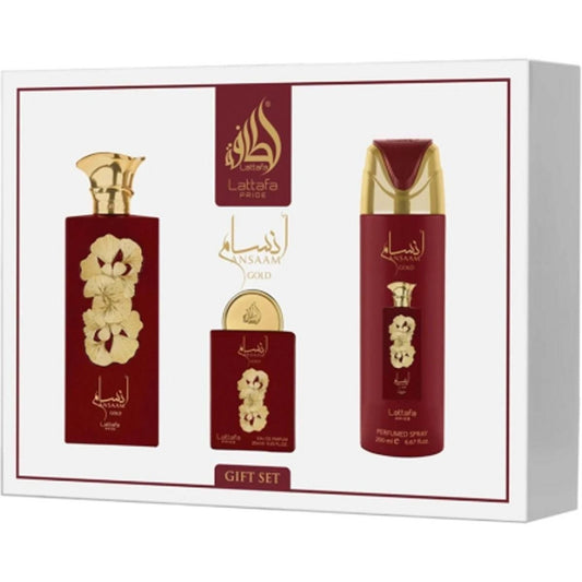 Lattafa Pride Ansaam Gold Women’s Three-Piece Fragrance Gift Set – 100ml + 20ml + 200ml