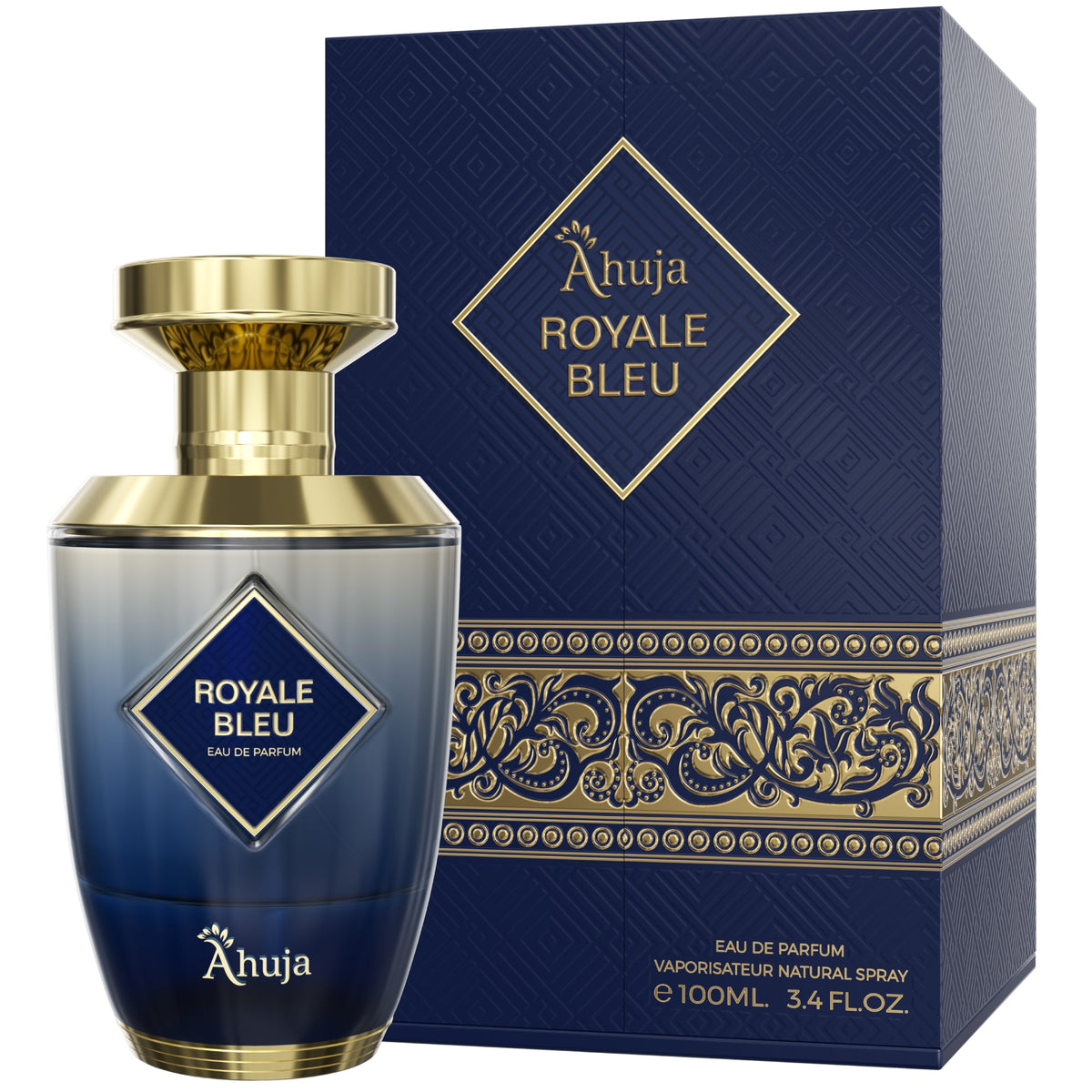Ahuja Royal Bleu Eau de Parfum 100ml bottle and box