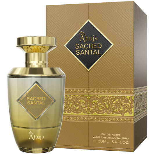 Ahuja Sacred Santal Eau de Parfum 100ml bottle and box