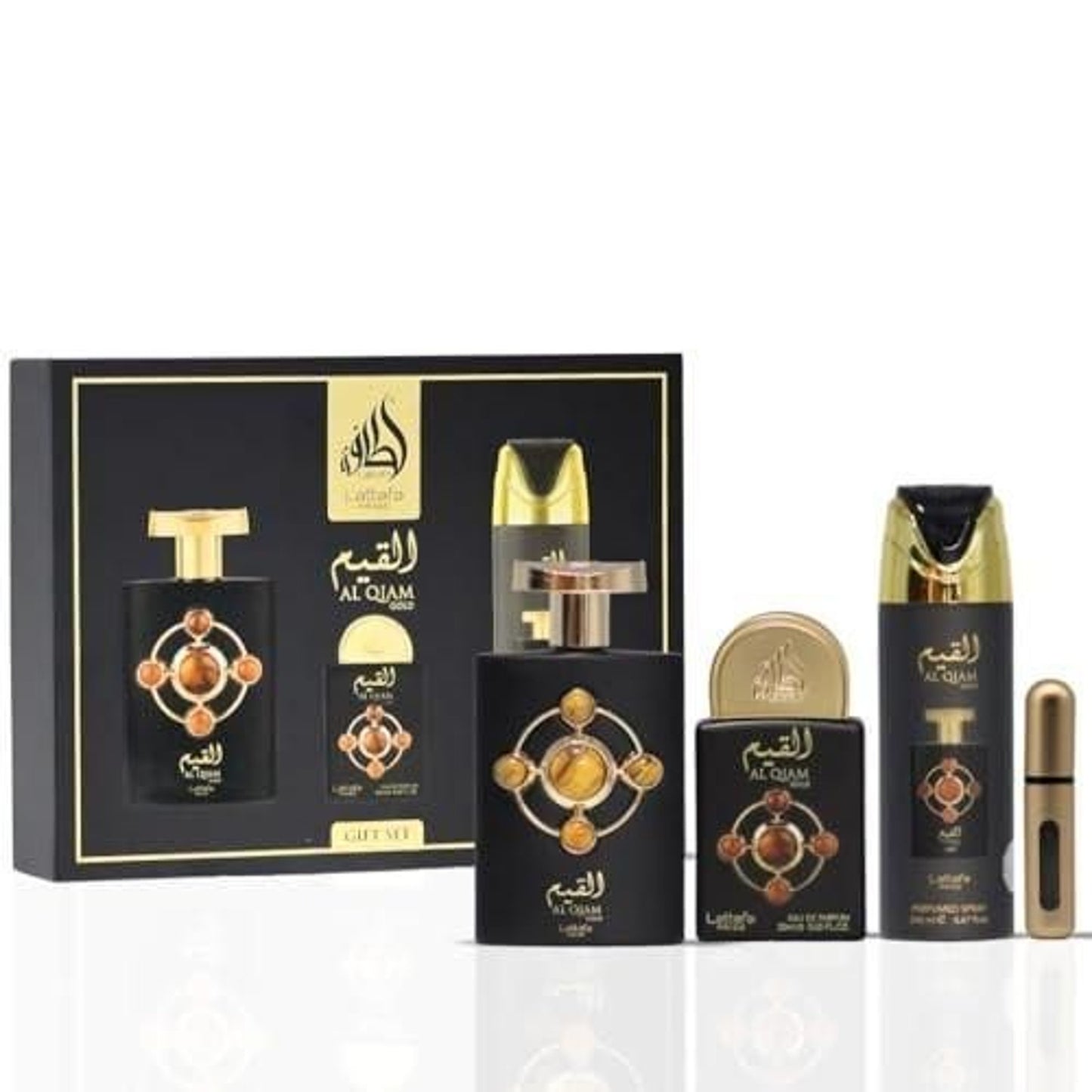 Lattafa Pride Al Qiam Gold Unisex Three-Piece Fragrance Gift Set – 100ml + 20ml + 200ml
