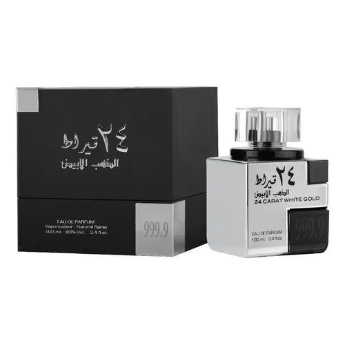 Lattafa 24 Carat White Gold Eau de Parfum 100ml bottle and box