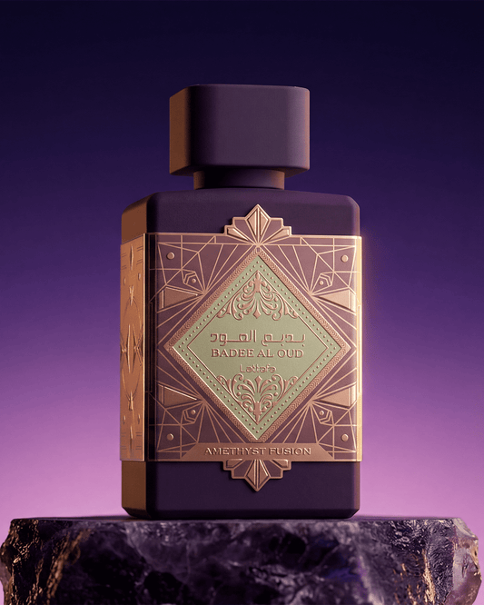 Lattafa Badee Al Oud Amethyst Fusion Eau de Parfum 100ml bottle and box