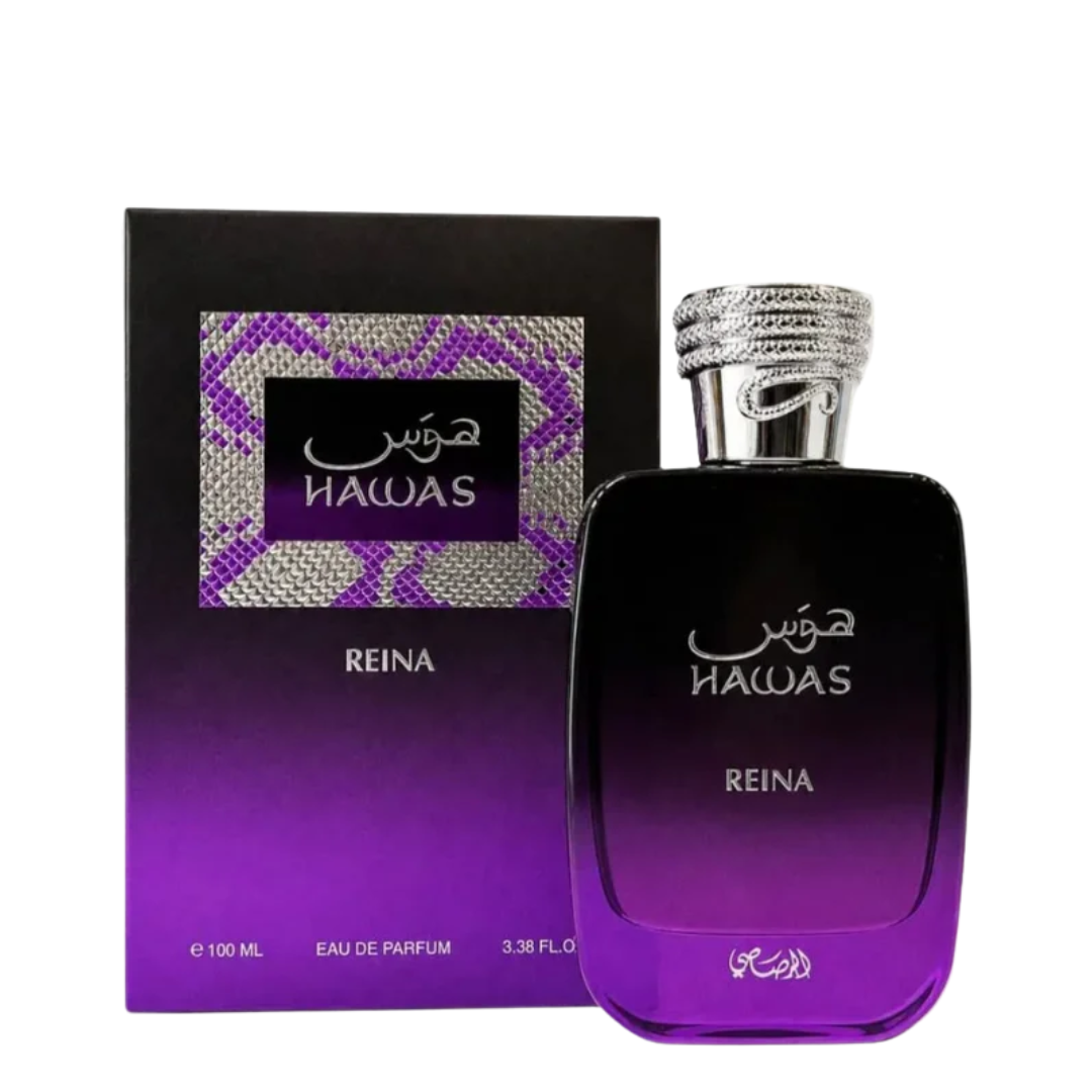 Rasasi Hawas Reina 100ml bottle and retail box